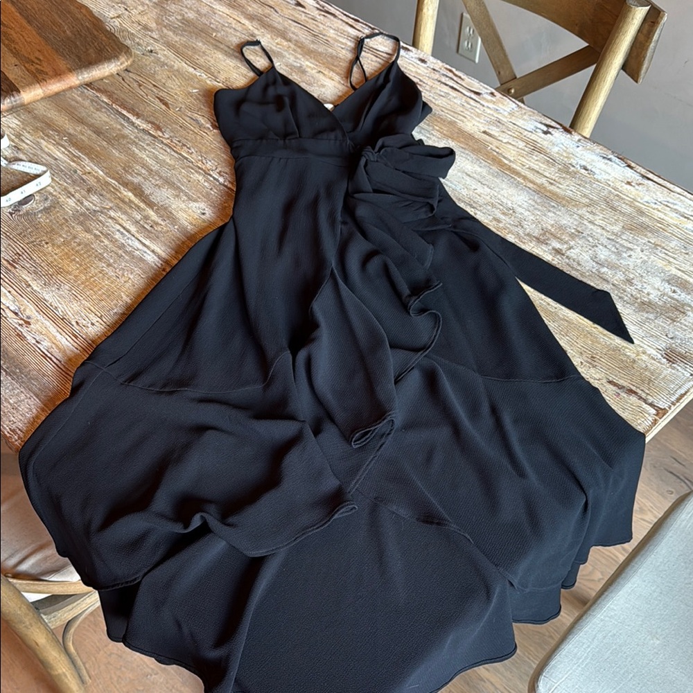 Black Sleeveless V-Neck High Low Dress